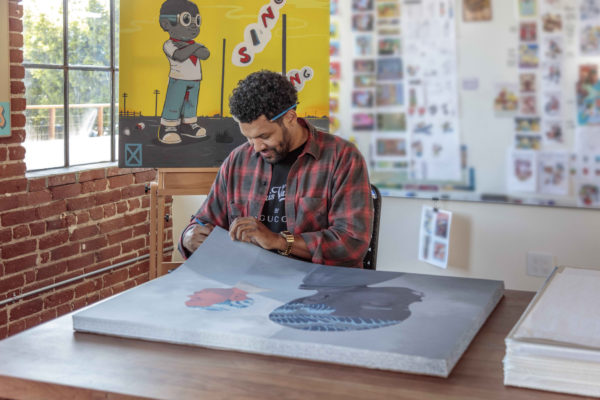 two-men-sporting-waves-hebru-brantley-print-them-all-artist-signing-lithograph-process
